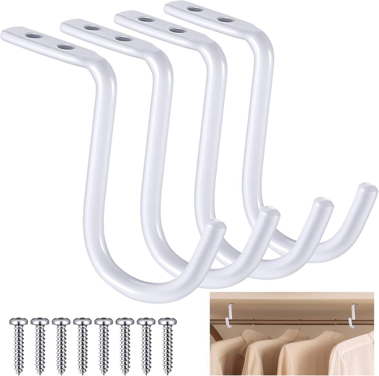 Gisafai 4 Pcs Closet Rod Center Supports 1-1/2 Inch Heavy Duty Metal White