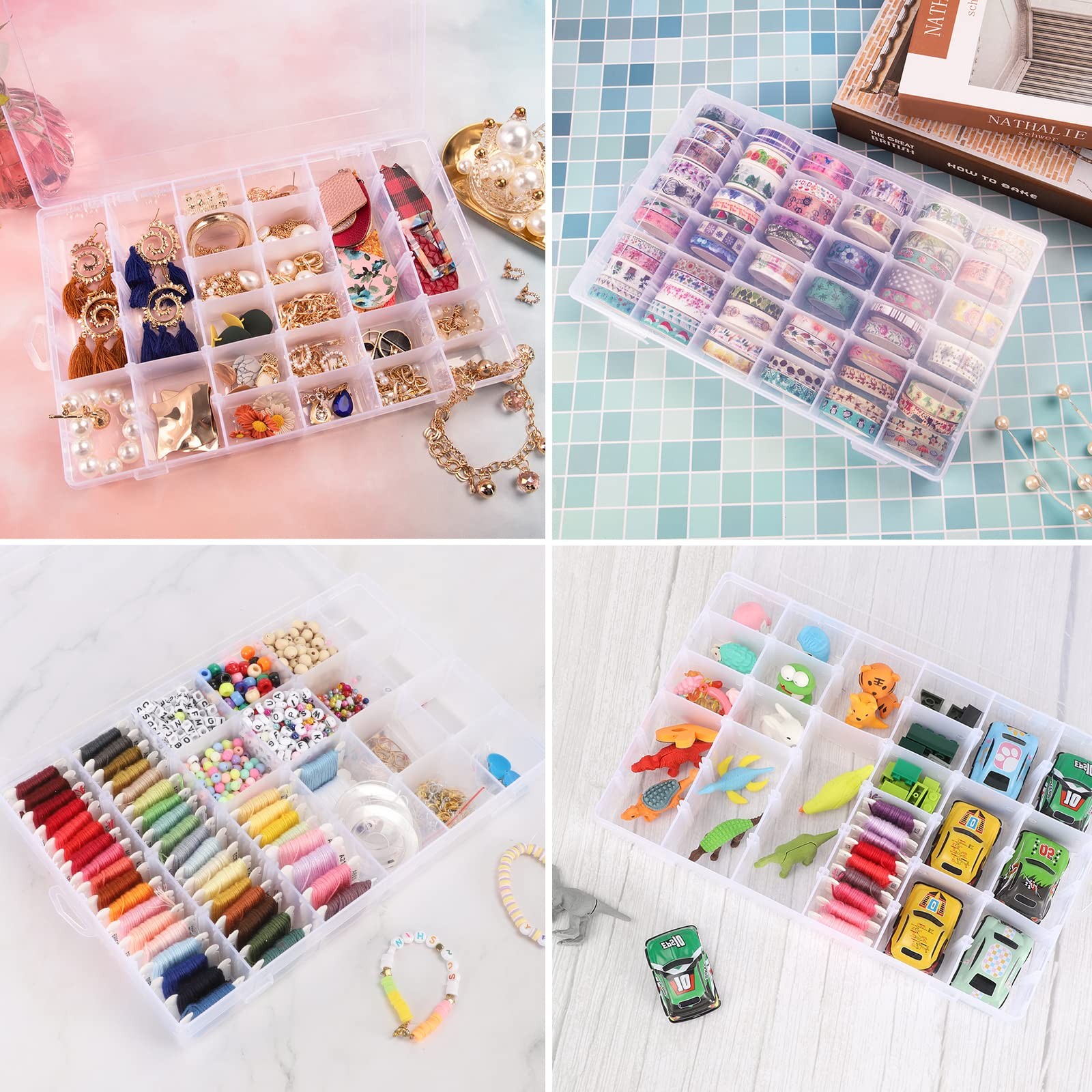 2 Pack Clear Bead Organizer Tackle Box with Adjustable Dividers 2PCS, 2