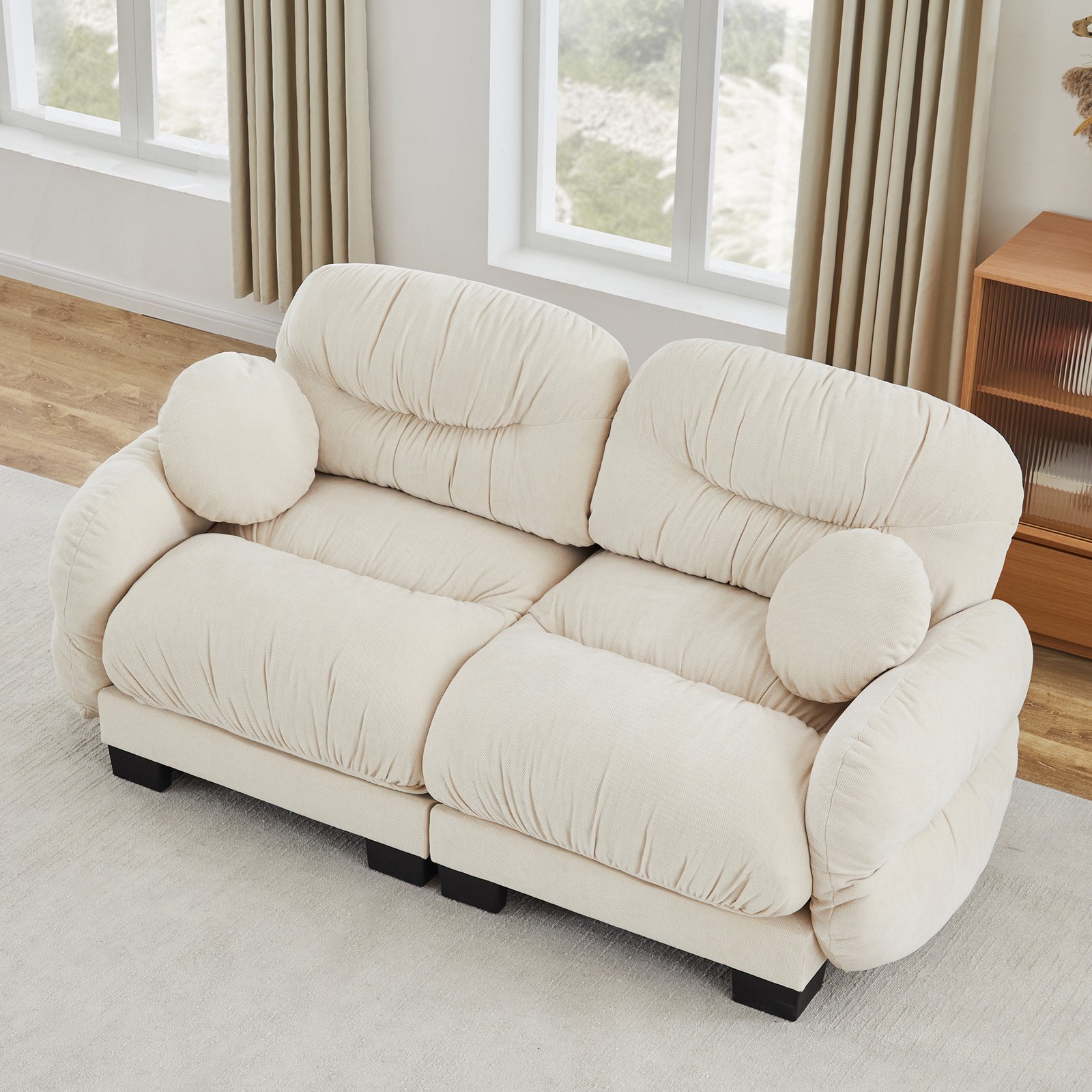 Pleated Design Cozy Chenille Fabric 2 Seater Modular Sofa with High-Density Ergo