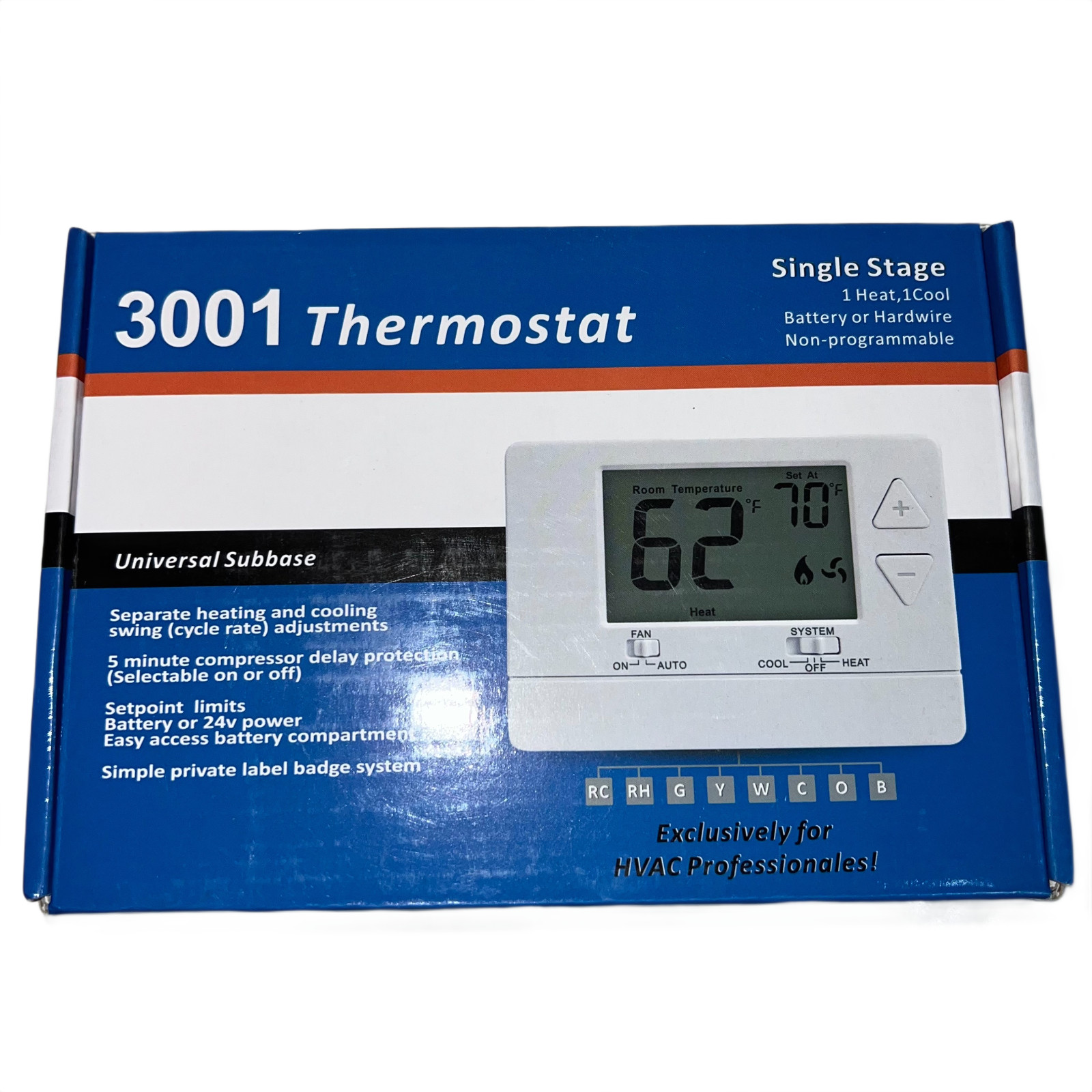 3001 Non-Programmable White Thermostat for Home, Digital Energy-Saving