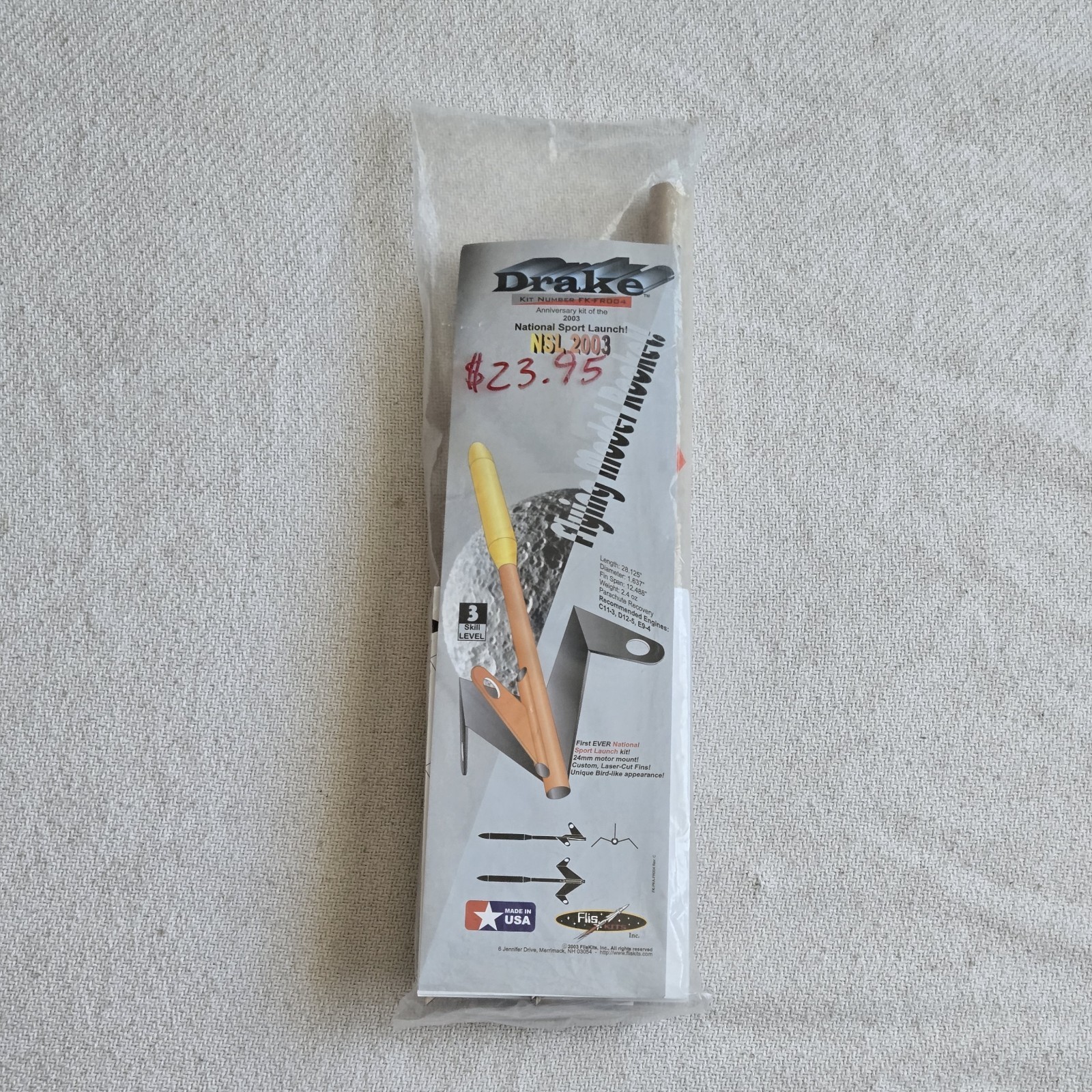 Vintage 2003 Fliskits DRAKE #FK-FR004 Model Rocket Kit FACTORY SEALED!