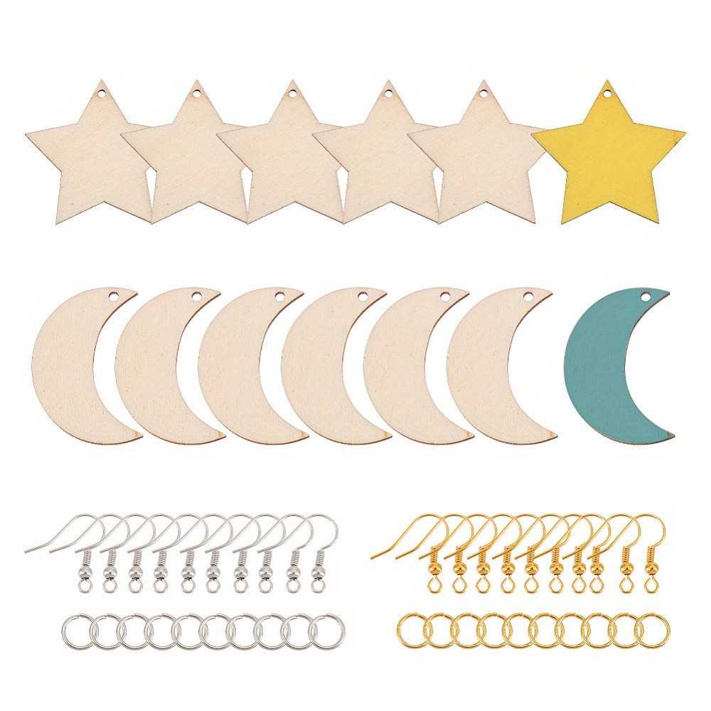 1box Moon & Star Dangle Earring Making Kit Including Brass Earring Hooks Wood