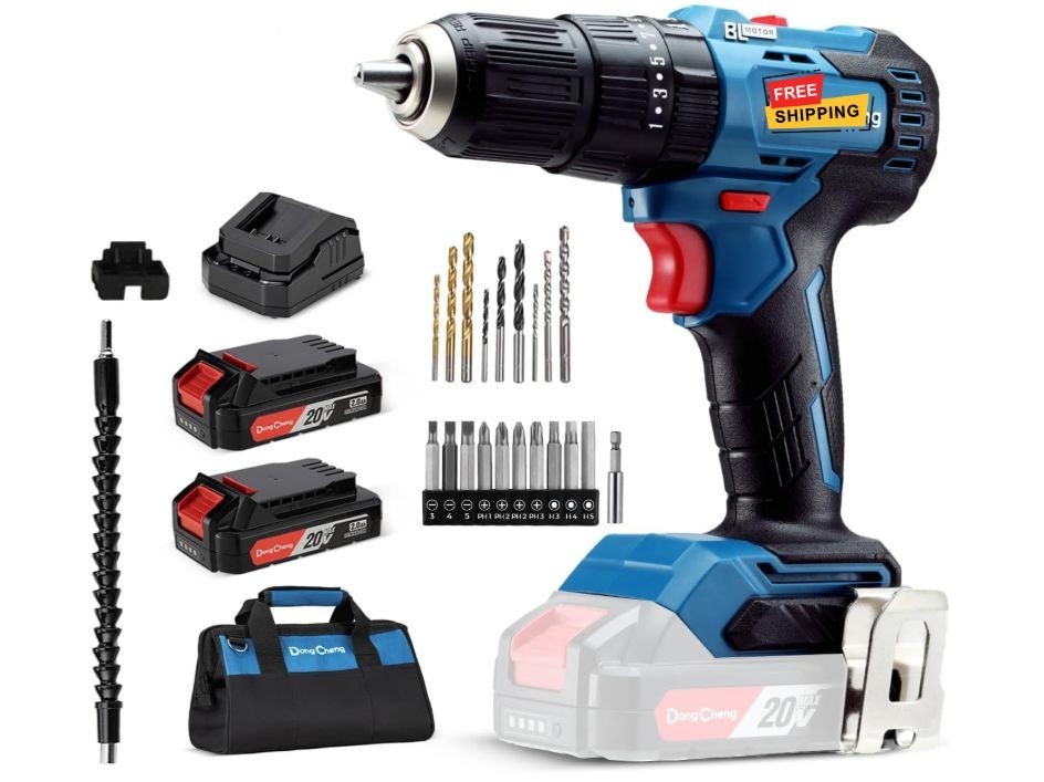 Taladro inalámbrico percutor 20V con mandril metálico y 2 baterías