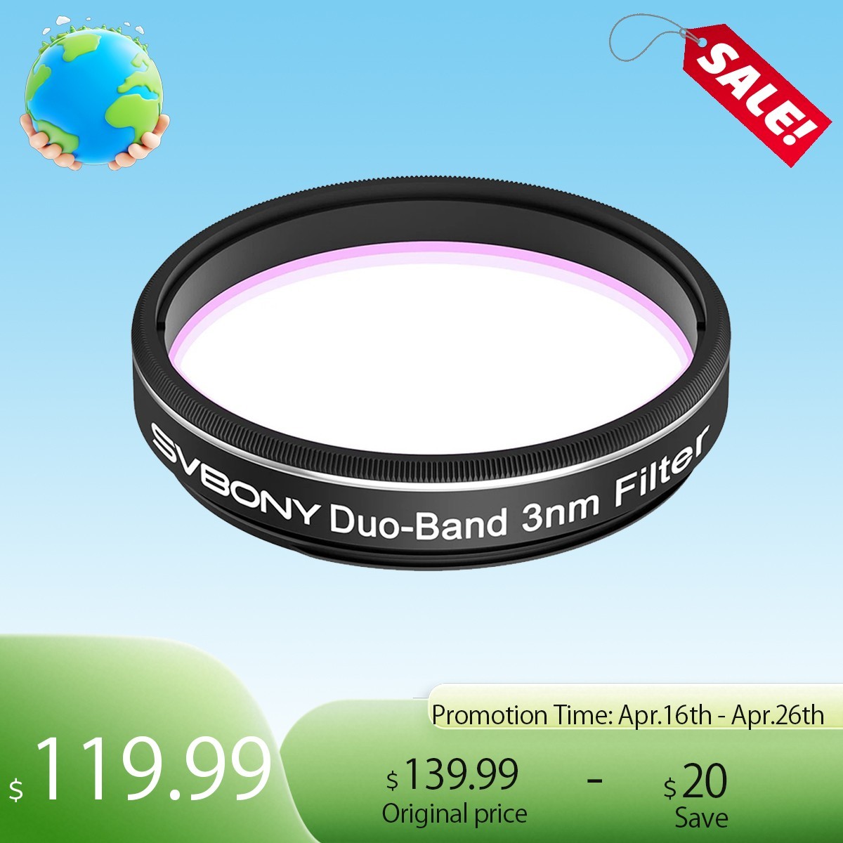 SVBONY SV220 Telescope Filter, H-Alpha & OIII, 3nm Dual-Band 1.25" Nebula Filter
