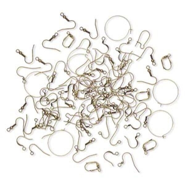 Antiqued Gold Plated Brass Earwire Mix of Fishhook, Coil & 50 Pair (8 Styles)