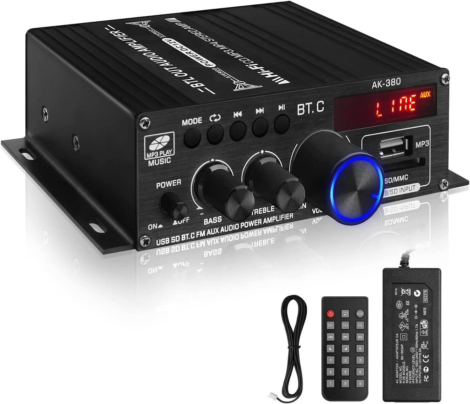 AK-380 USB SD BT.C FM AUX Audio Power Amplifier 400W+400W 2.0 CH Hifi Stereo AMP