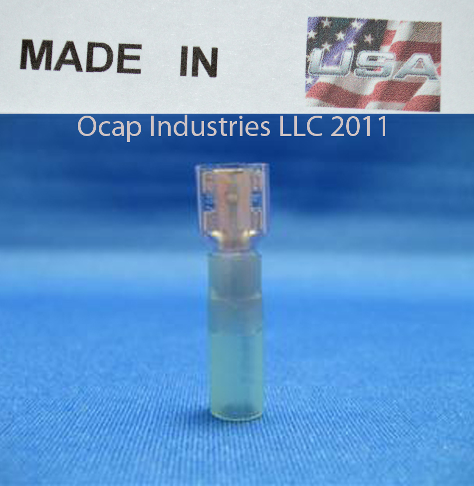 (100) BLUE 3M HEAT SHRINK (FEMALE) SPADES QUICK DISCONNECTS 16-14 GAUGE 1/4"