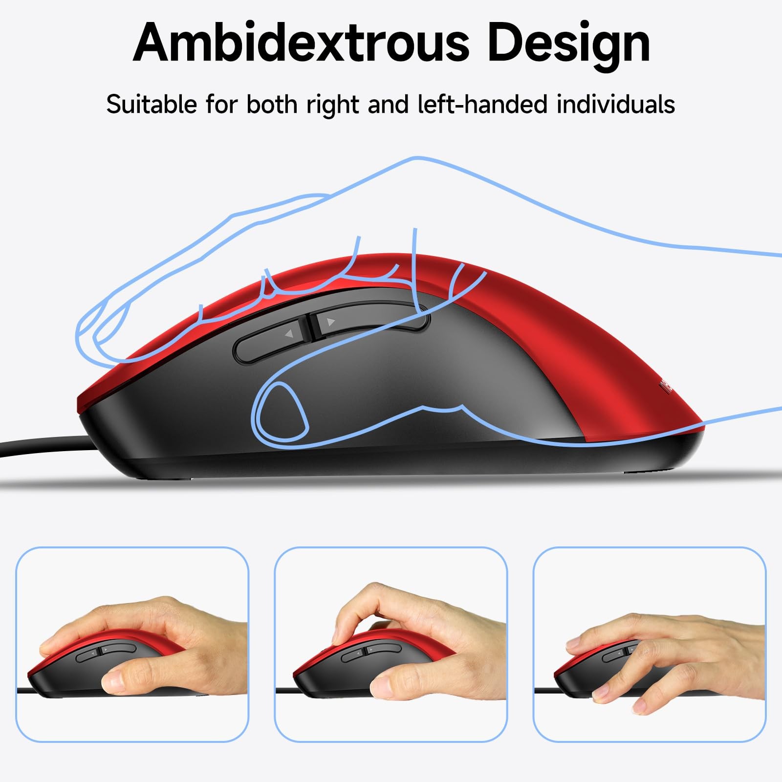 memzuoix Wired Mouse, USB Computer Mouse 1400 DPI Mobile Optical Red
