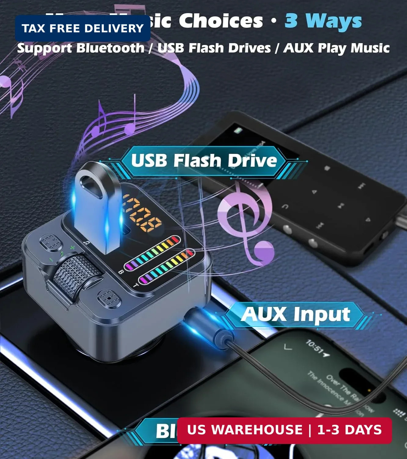 Bluetooth 5.3 Car Adapter with FM Transmitter 42W PD Fast Charging | Bluetooth A