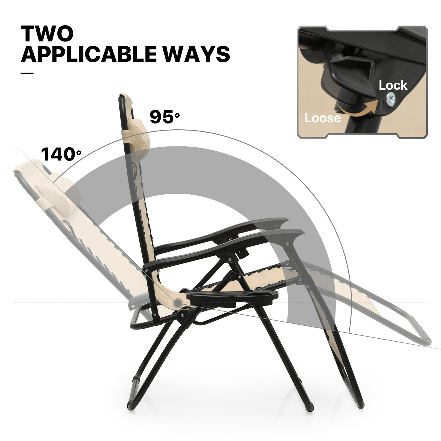 3Pcs[ZERO GRAVITY CHAIR+FOLDING TABLE SET]Patio Reclinable Lounge w/Holding Tray