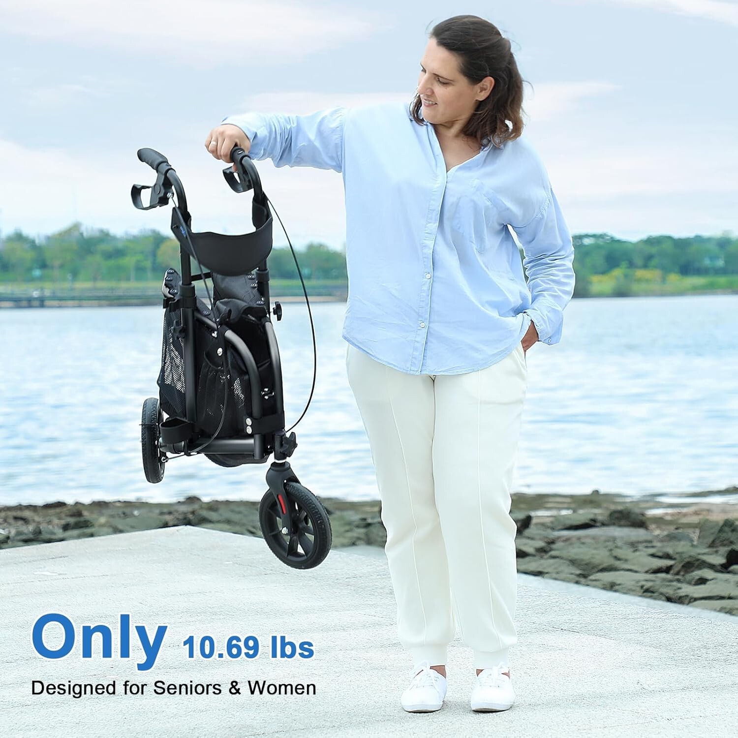 WALK MATE 3 Wheels Rollator Walker 10Lb Seat Backrest Lightweight Foldable