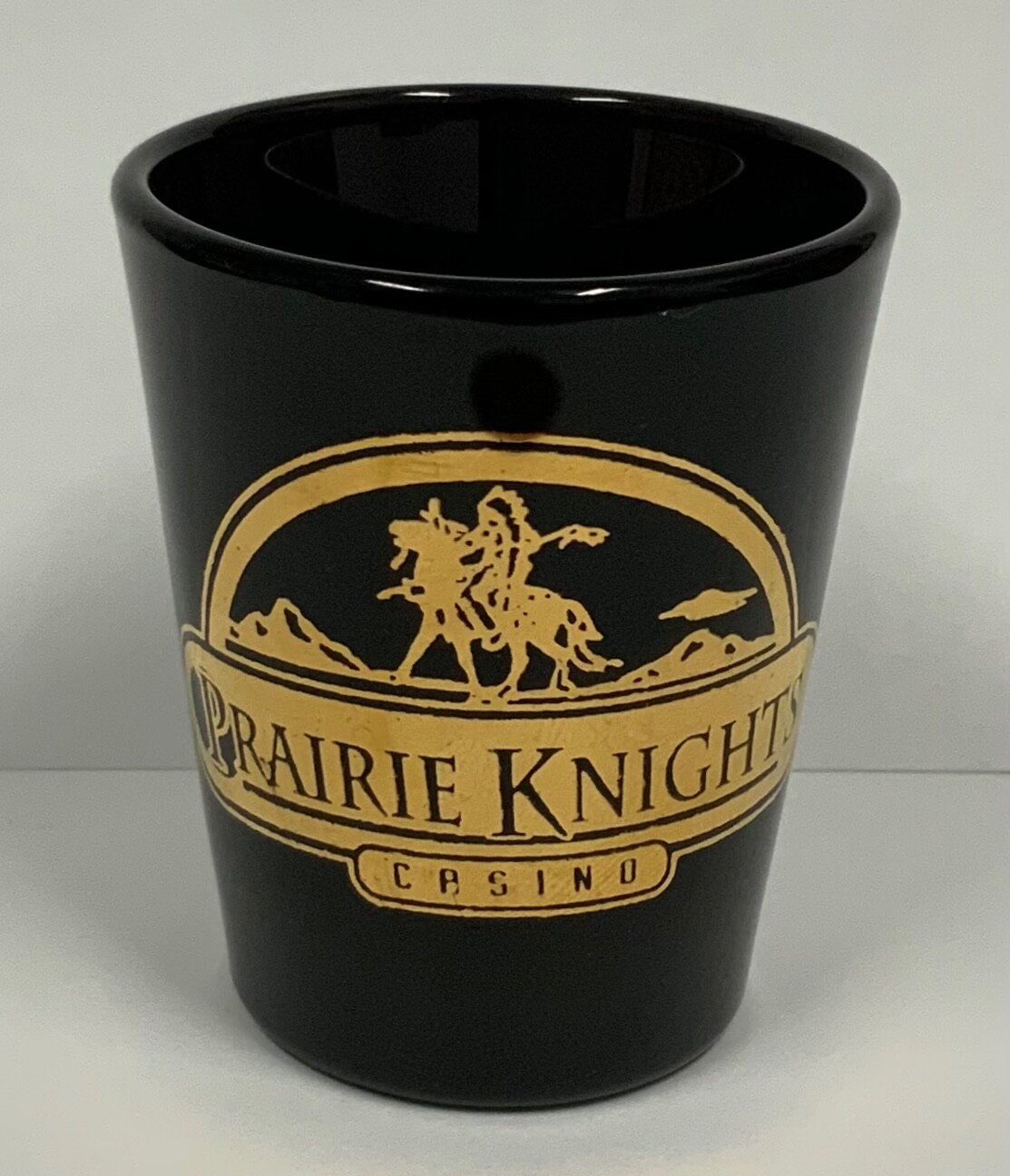 Prairie Knights Casino Black and Gold Shot Glass
