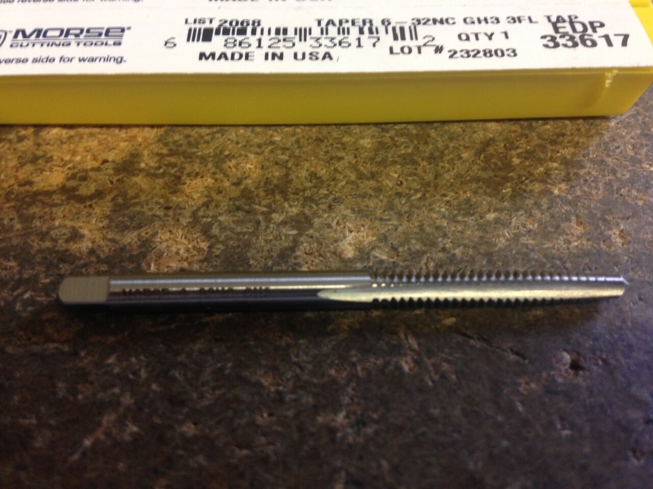 6-32 GH3 HIGH SPEED STEEL 3 FLUTE TAPER TAP ***Made in USA***