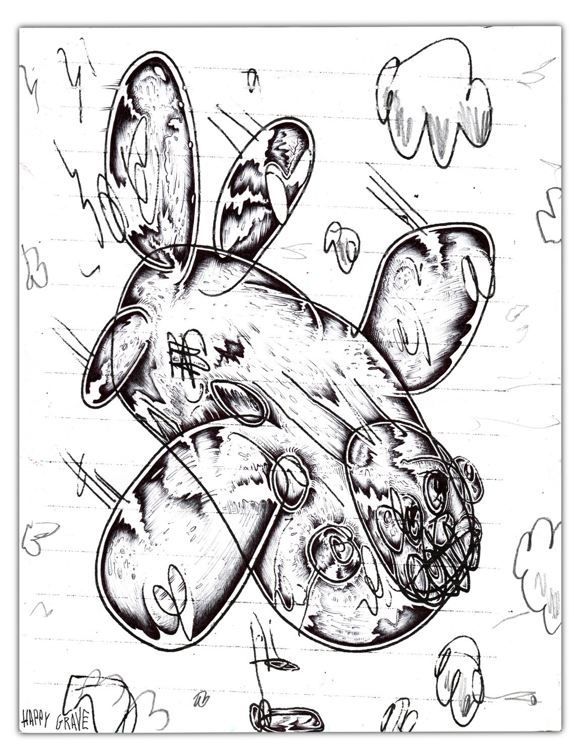 HAPPY GRAVE original DRAWING surreal dark surreal art 2023  "AIRPLANE"