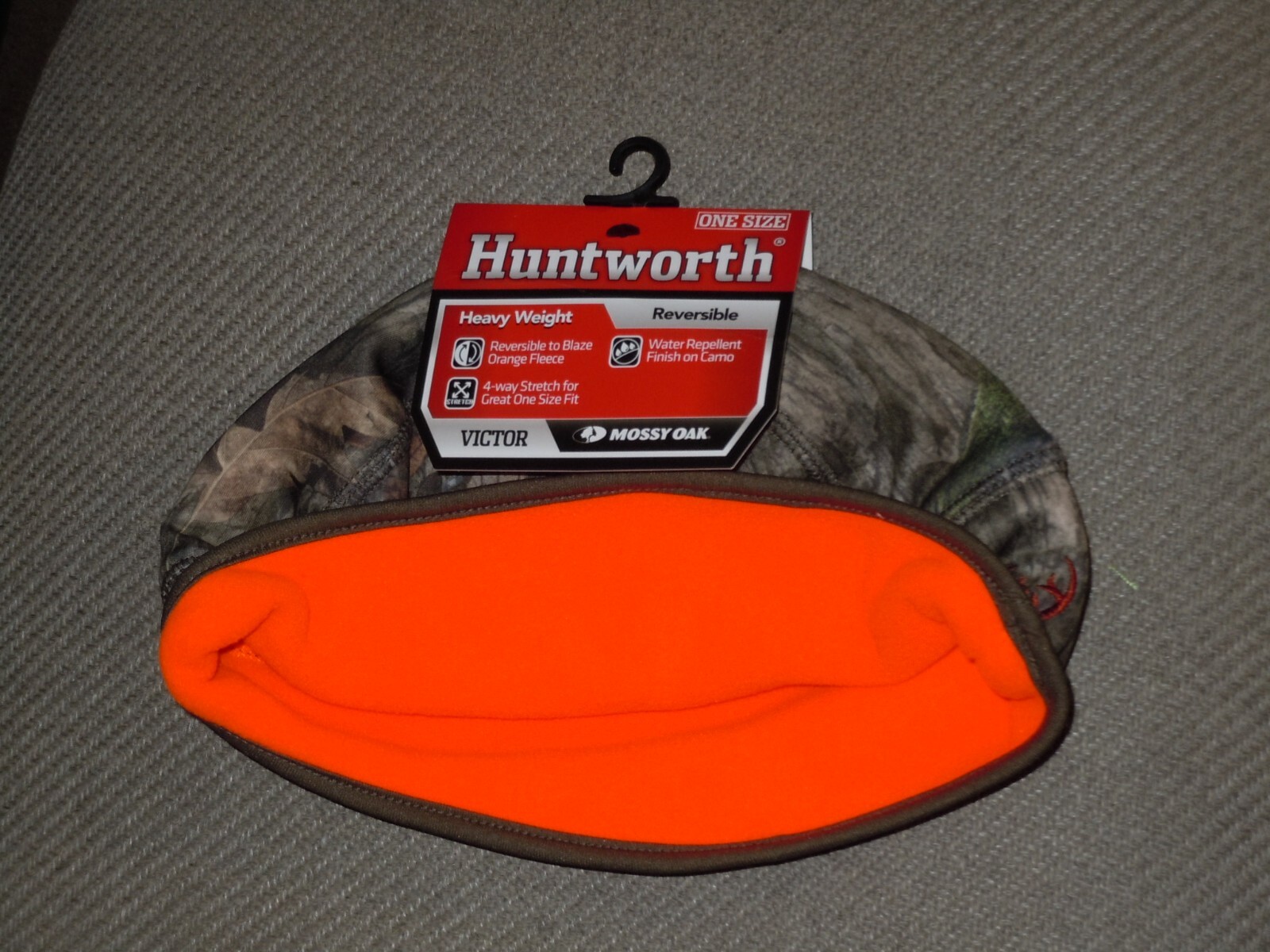 Huntworth Victor • Beanie Hat Cap Reversible Camo/Orange Fleece Hunting “NEW”