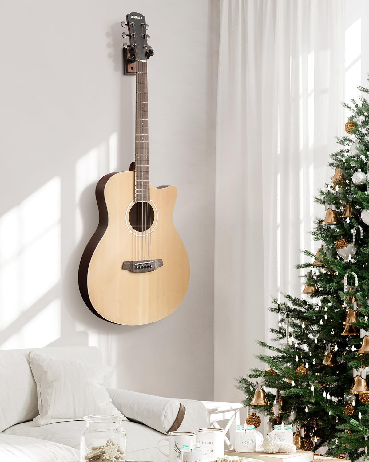 Donner Guitar Wall Mount Hanger 6-Pack, Black Walnut Guitar Wall Holder for Acou