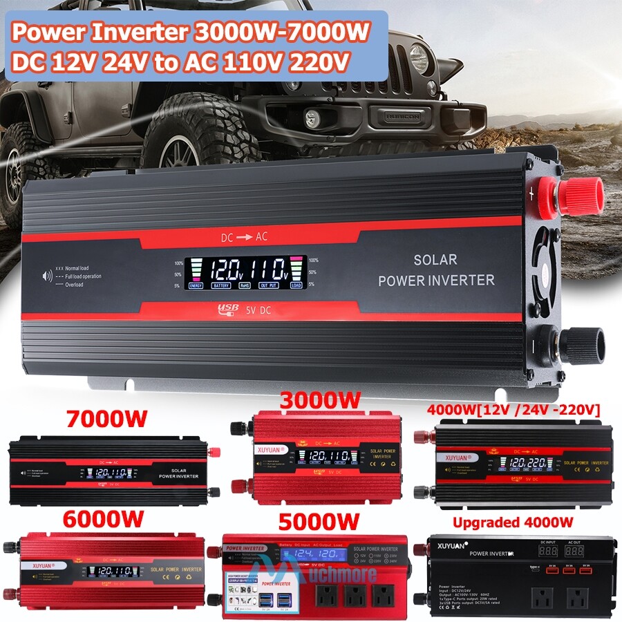 7000W 6000W 5000W Sine Power Inverter DC 12V to 110V 220V Converter Digital LCD