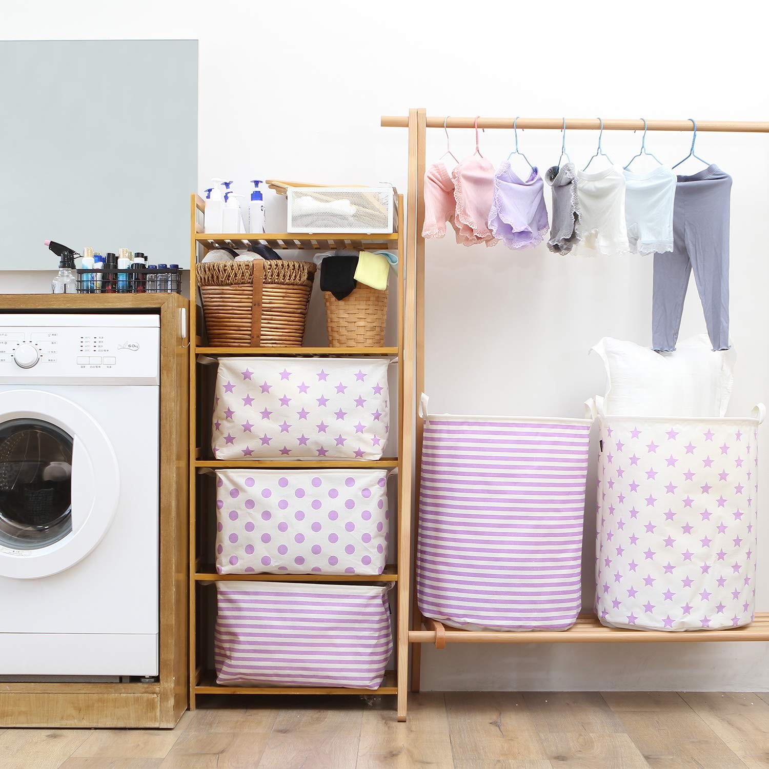 Collapsible Canvas Fabric Storage Basket with Handles, Rectangle Waterproof S...