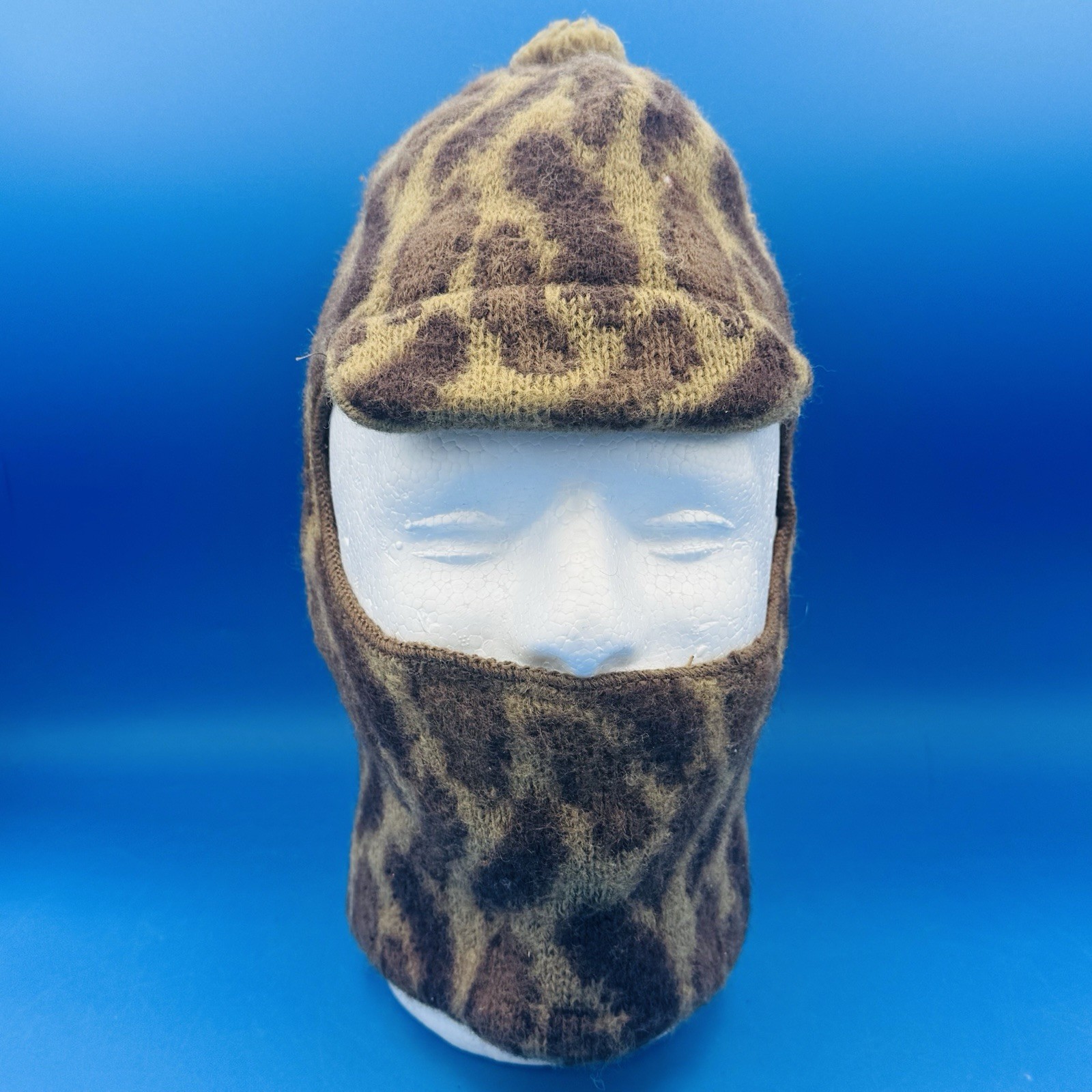 Vintage Cabela’s Camo 100% Wool Balaclava Face Hunting Ski Mask Hat Made in USA