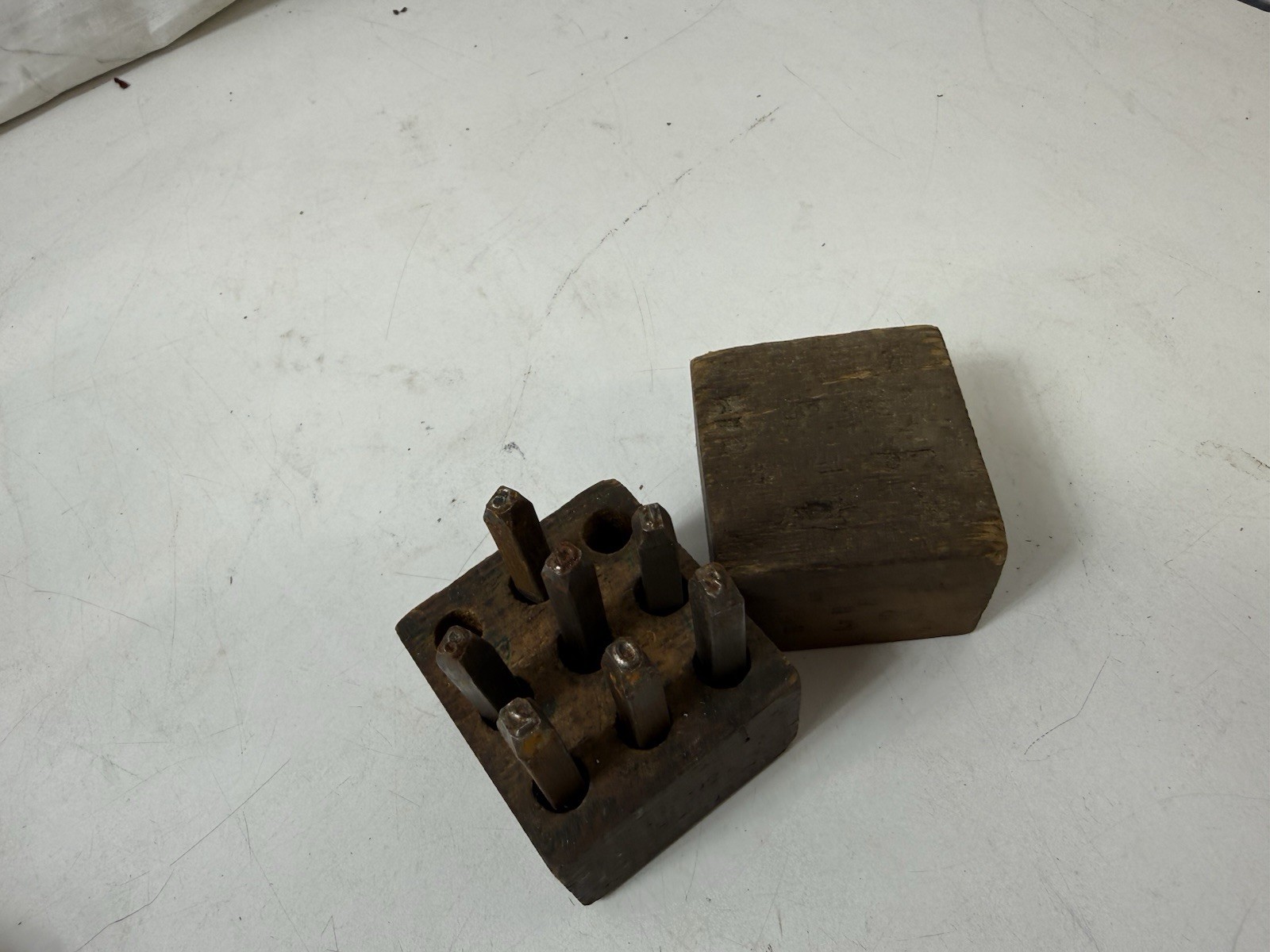 Vintage 3/8" Steel Number Punch Stamp Set Large Shank  Metal Tool Wood Box