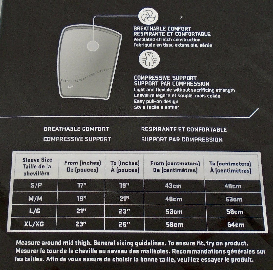 Nike Thigh Sleeve Adult Large Compression Black/Silver