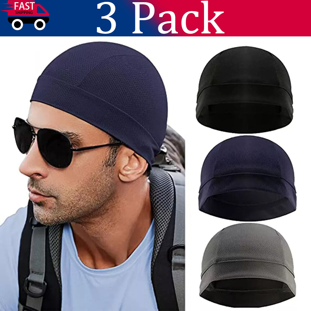3 Pack Cooling Skull Cap Helmet Liner Sweatproof Cycling Running Hat for Unisex