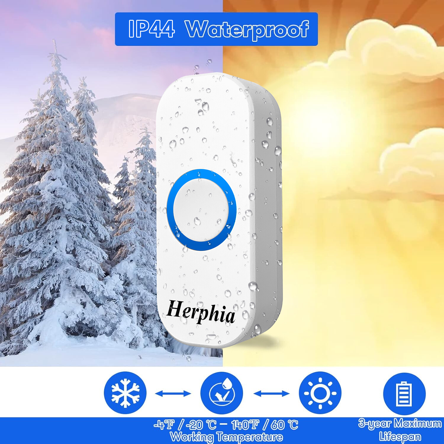 Wireless Doorbell USB Plug in &Play Waterproof Door Bell Kit LED Flash 20 Chimes