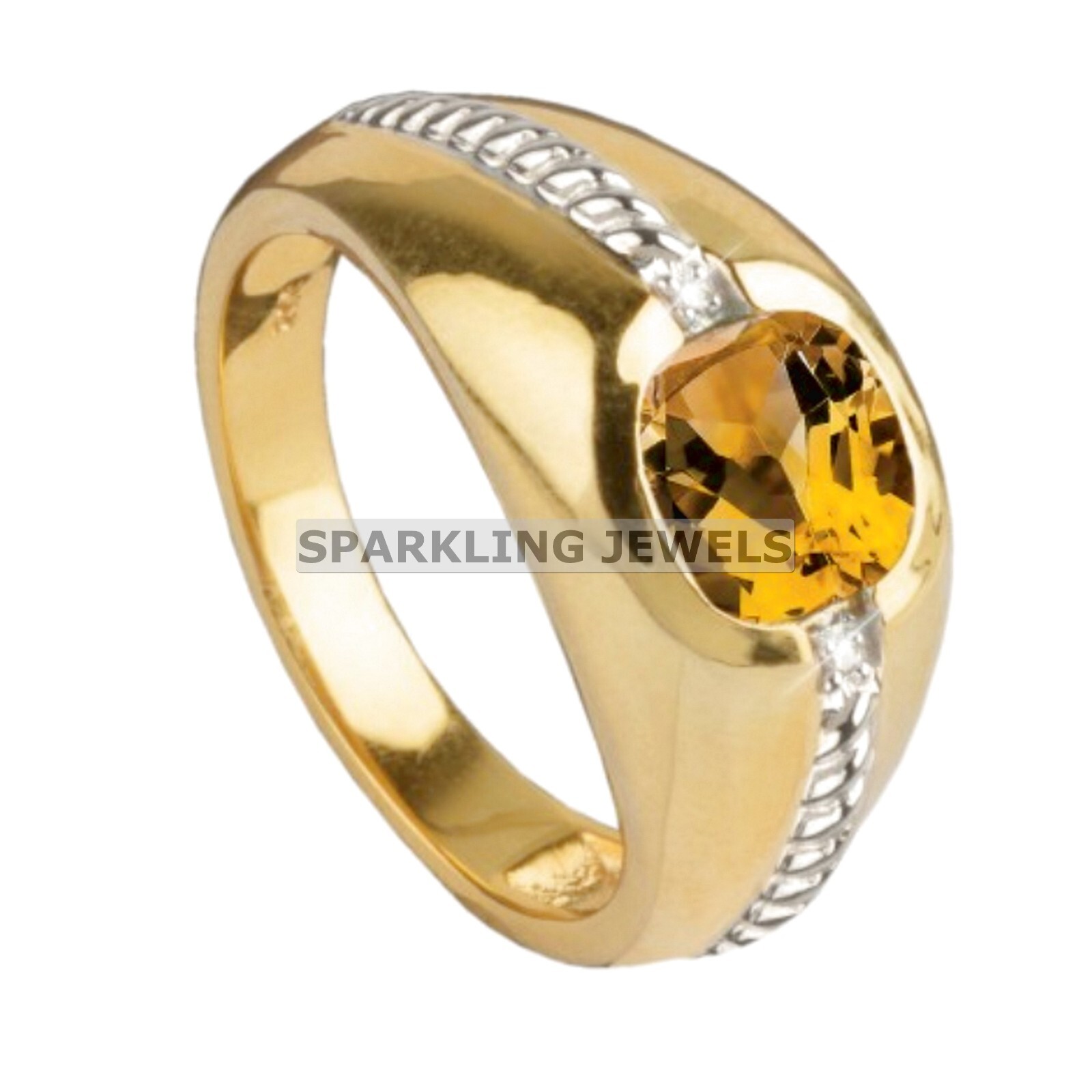 VVS Citrine Cushion Cut With 925 Silver Gold Plated Ring For Men #C171