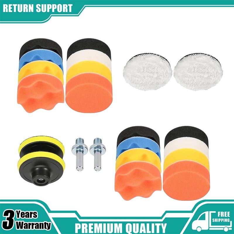 Car Buffing Pads Polishing Sponge Set 3" Waxing Foam Polisher Kit for Drill 22pc