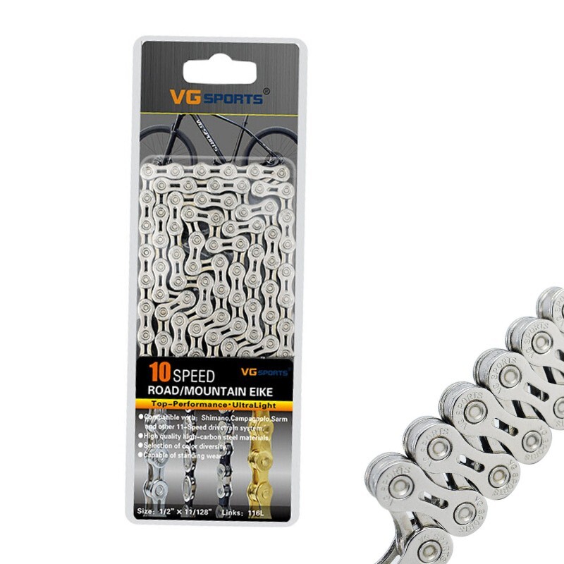 VG 10 Speed Silver Gold Bicycle Half Full Hollow Chain 116L MTB Bike Fit Shimano