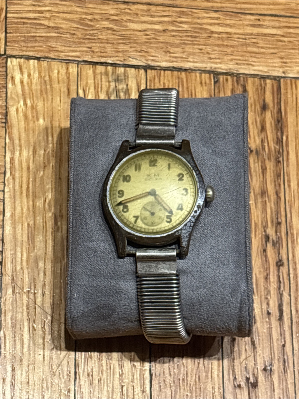 WWII German Military Kriegsmarine KM SELZA Stahl Boden Wrist Watch w/ Band