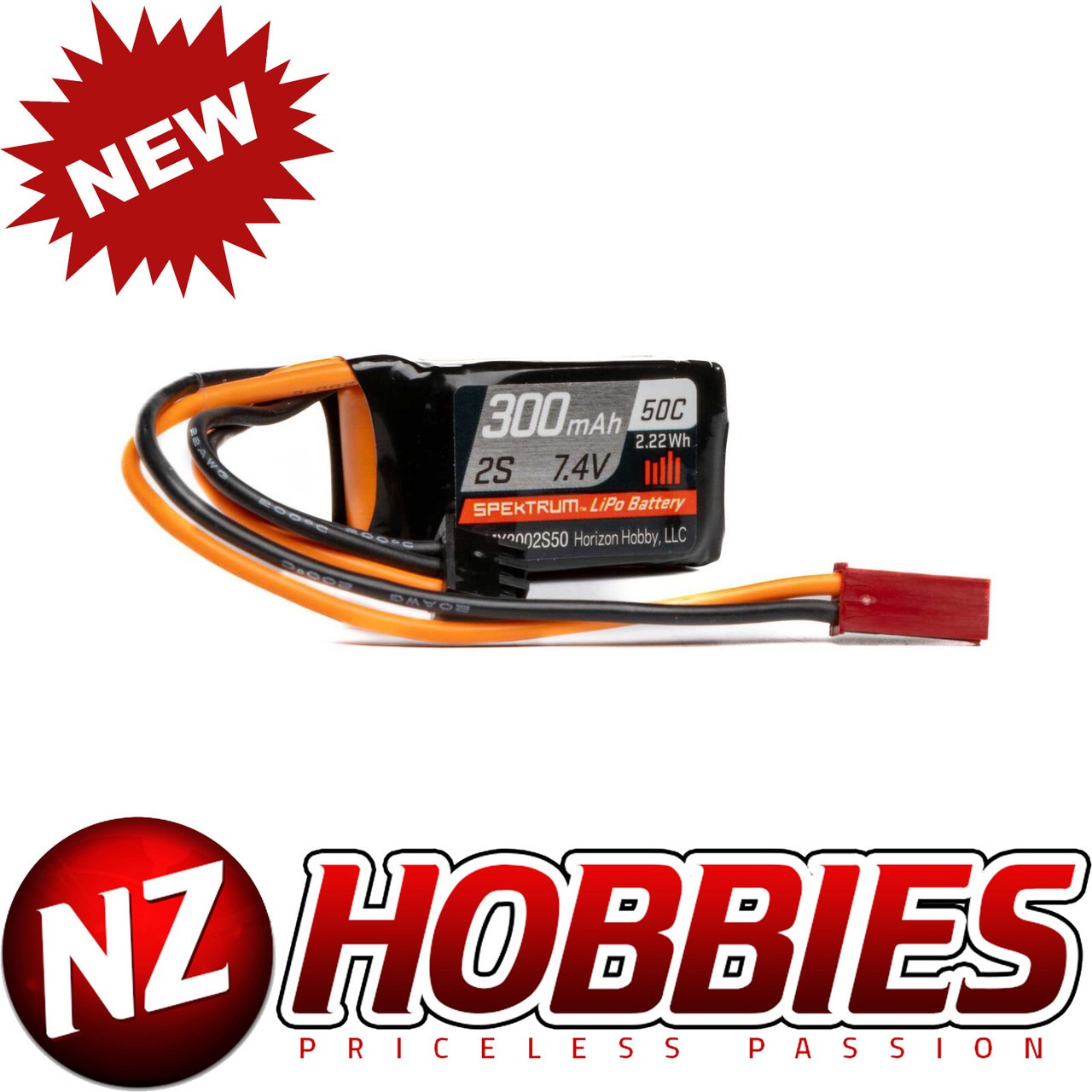 SPEKTRUM 300mAh 2S 7.4V 50C LiPo JST-RCY Connector # SPMX3002S50
