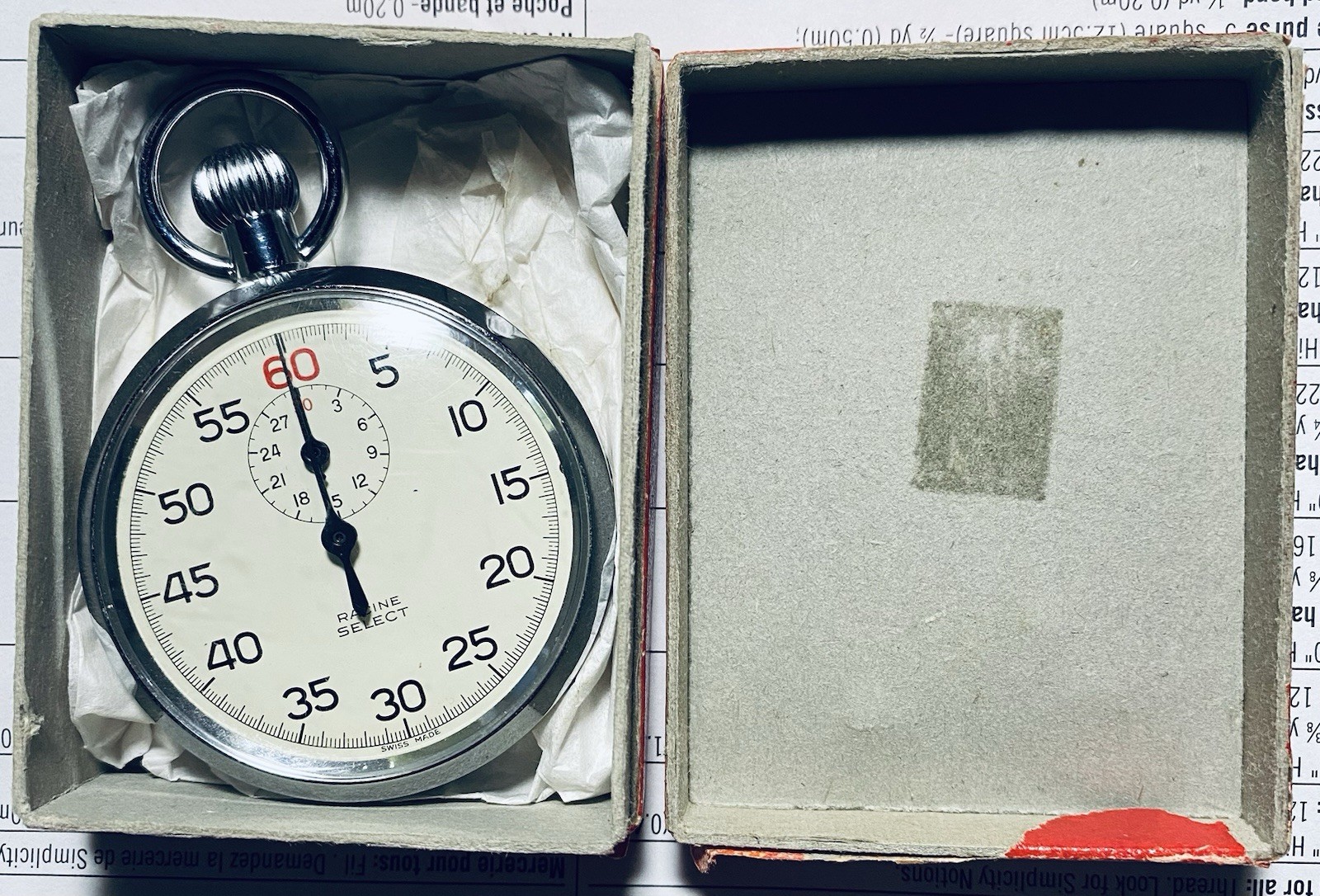 Vintage Racine Select Stopwatch Swiss Made Manual Wind Parts Only Not Working