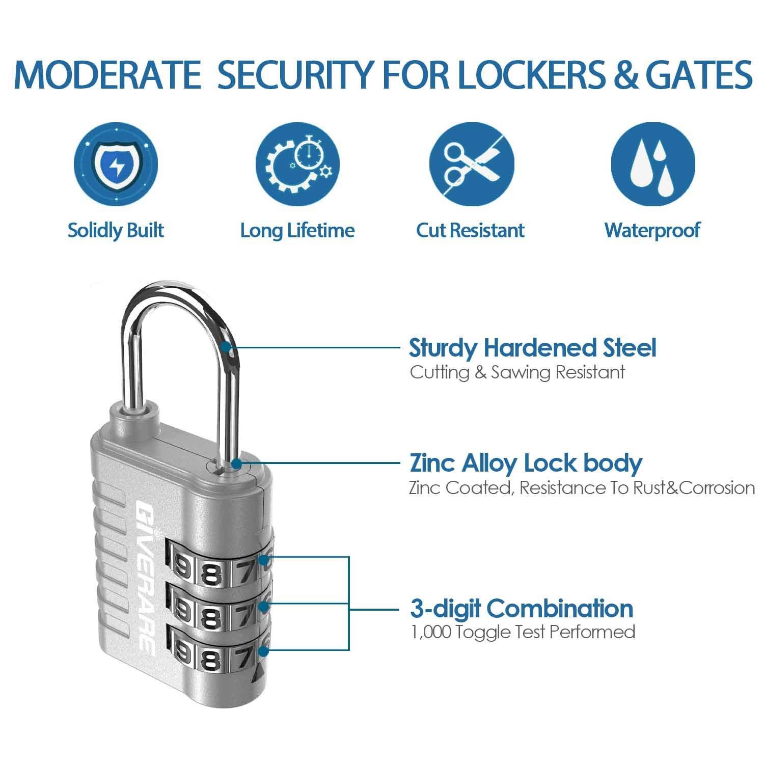 GIVERARE 8 Pack Combination Lock, 3-Digit Padlock Keyless, Resettable Silver