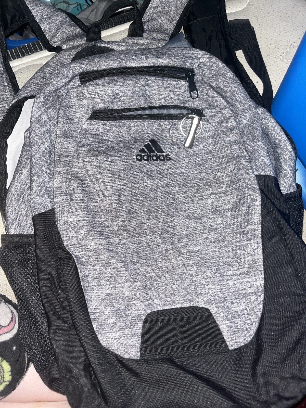 adidas Large Unisex Backpack Gray/Black Zip Closure Multiple Zip Pockets