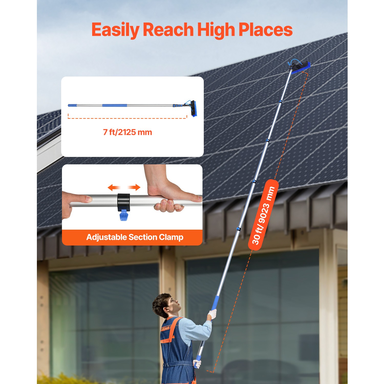Water Fed Pole Kit, 30FT Solar Panel Cleaning Pole with Extendable Handle