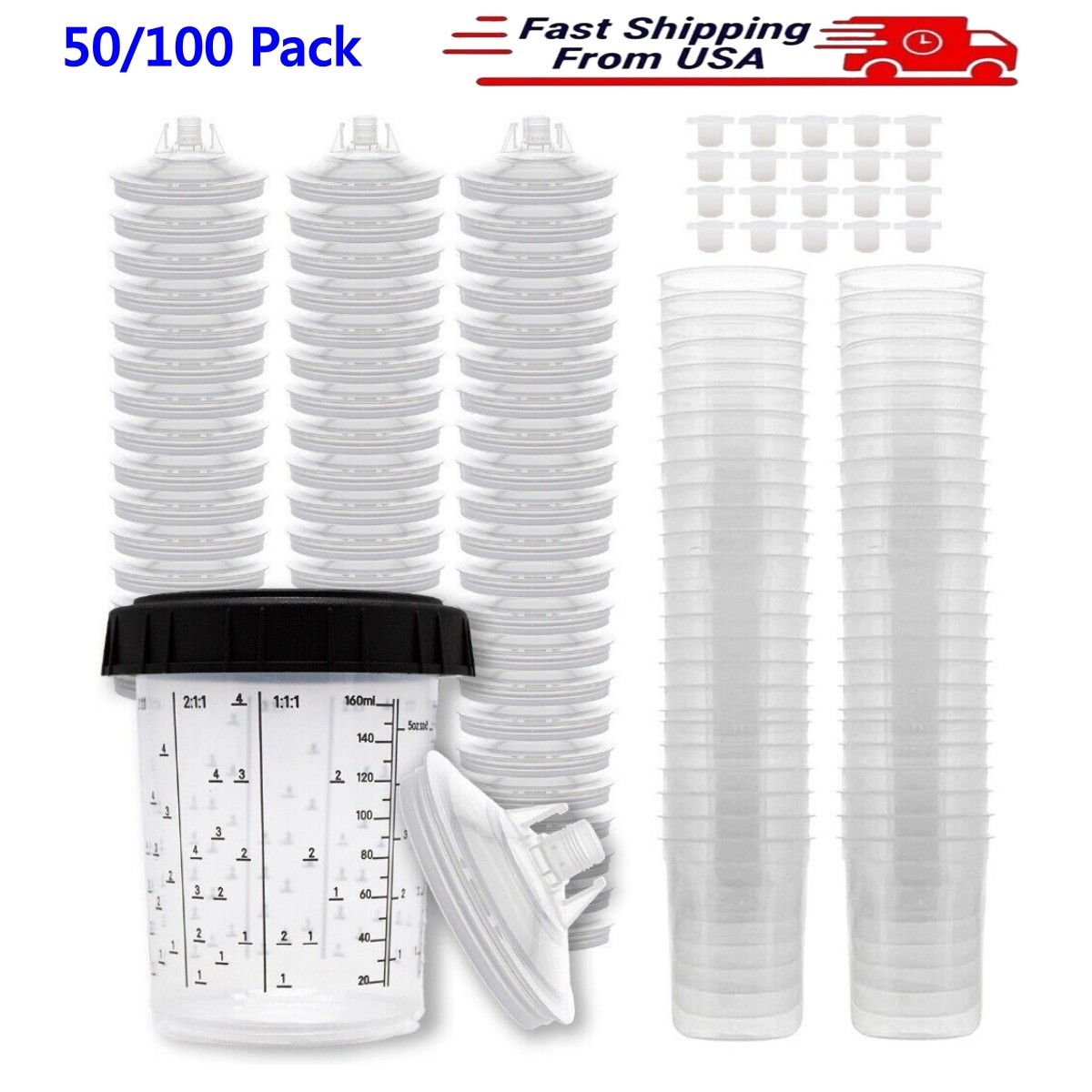 50/100 Pack Disposable Paint Cup Liners 190 Mic 4 Size Spray Gun System for 3M