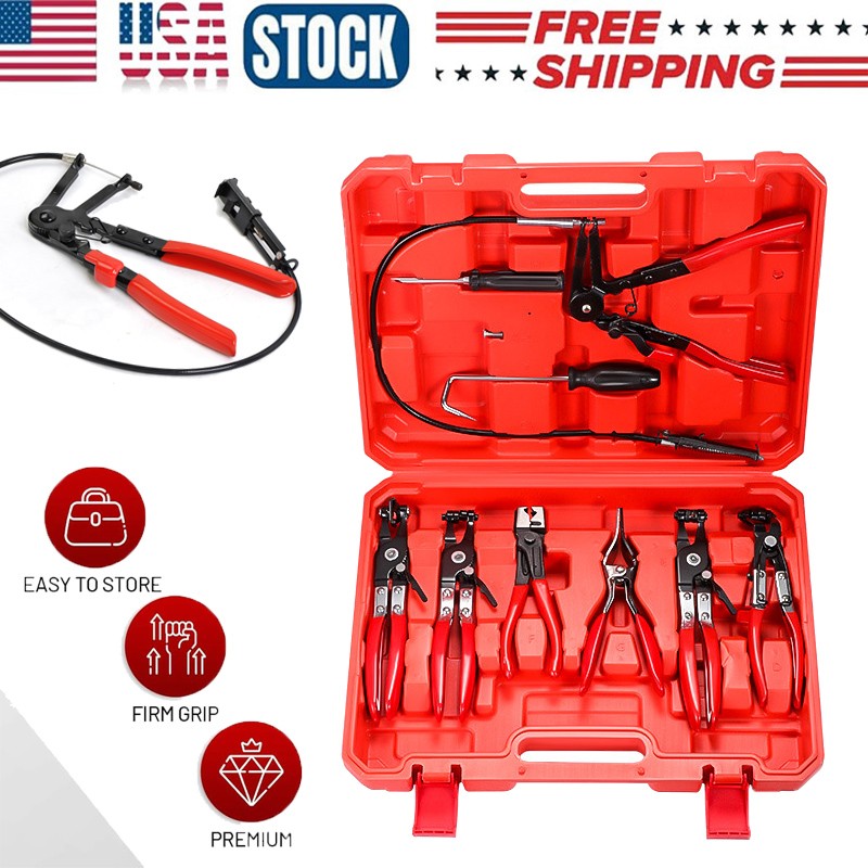 10Pc Hose Clamp Clip Remover Pliers Wire Long Reach Kit Fuel Oil Water Hose Tool