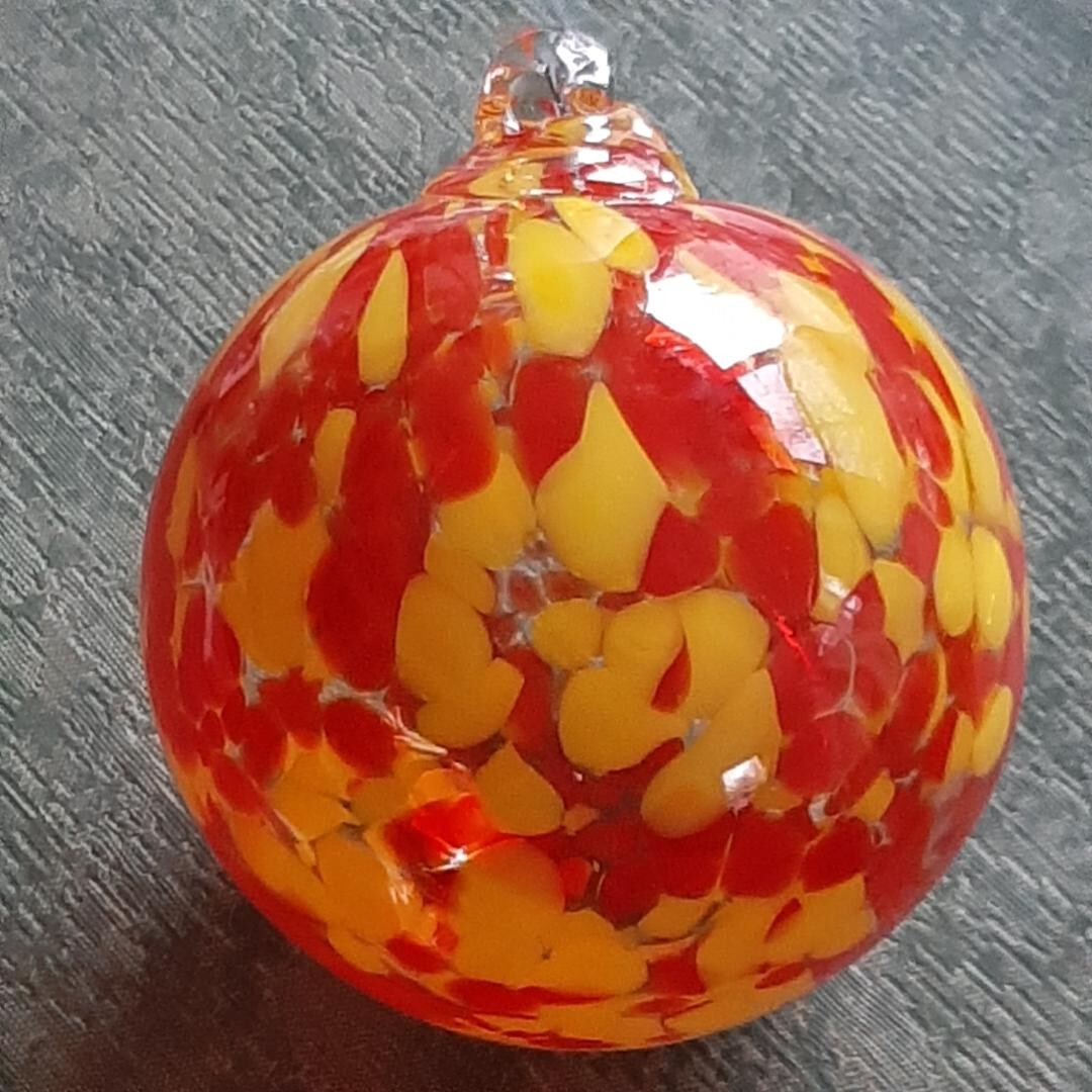 Hanging Glass 4" Diameter Red & Yellow Specks Gazing Ball (1) #60