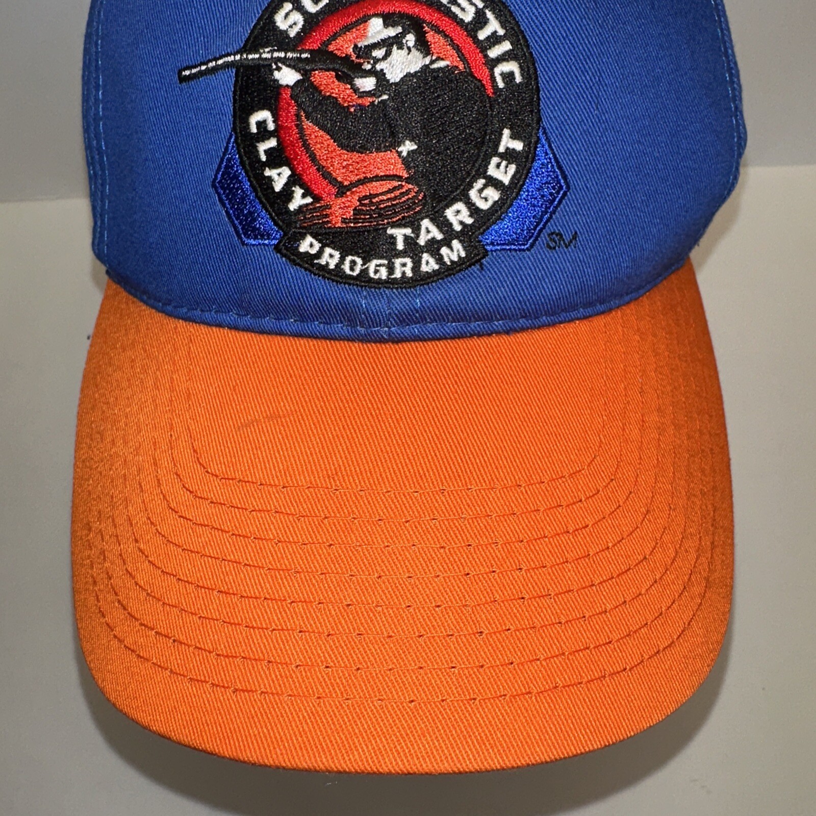 Scholastic Clay Target Program Hat Cap Orange Bill Royal Blue Hook Loop EUC