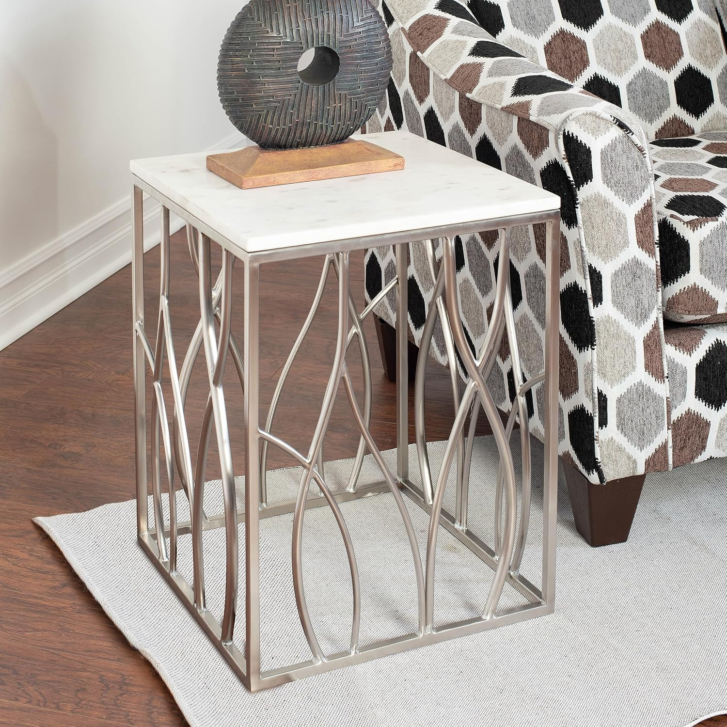 Kameral Marble End Table with Stainless Steel Base, Square