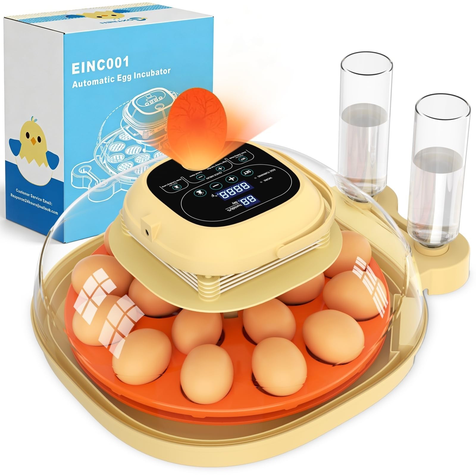18 Egg Incubator with Auto Turning, Digital Temp & Humidity Control, Egg Candler