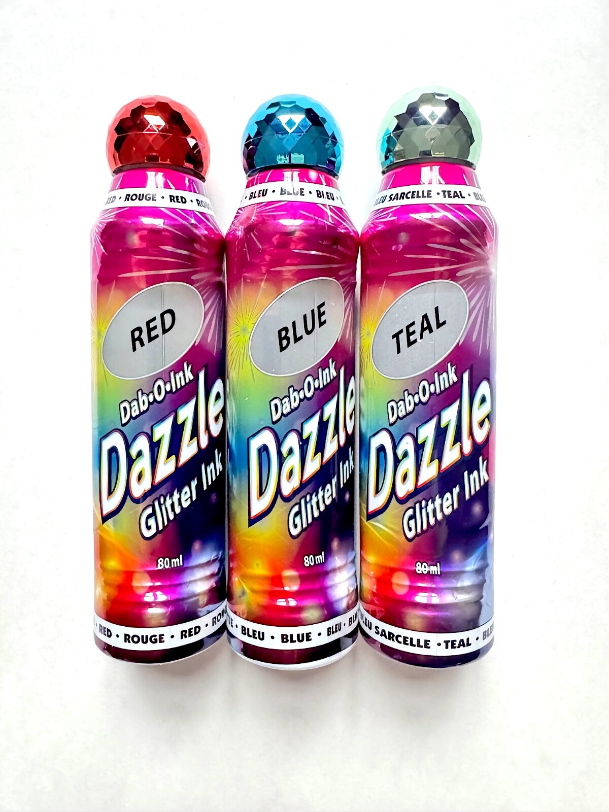 Dazzle Glitter 3oz Bingo Daubers- Set of 3-Red, Blue, Teal
