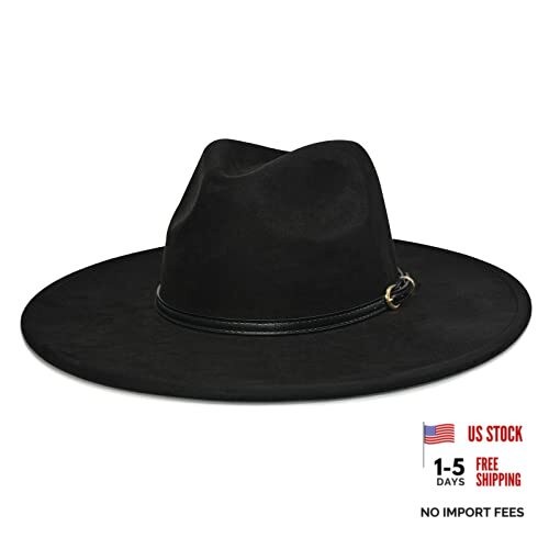 Big Wide Brim Fedora Hat for Women - Nashville 6 3/4-7 3/8 Vintage Black