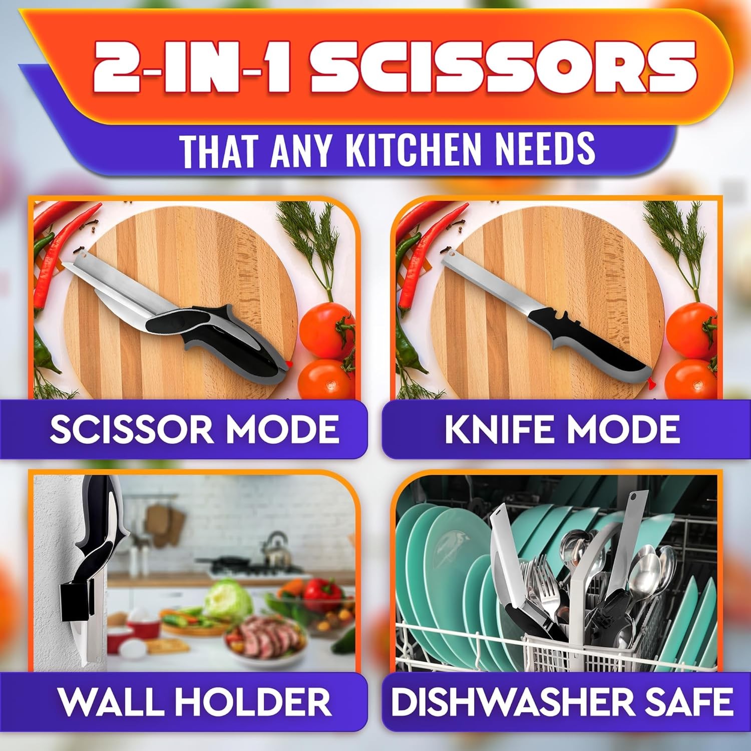 Kitchen Scissors For Food – 2 in 1 Cutting Board Scissors & Knife Shears Sharp