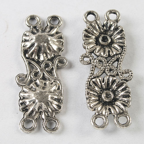 5pcs dark silver tone two  flower connector h3853