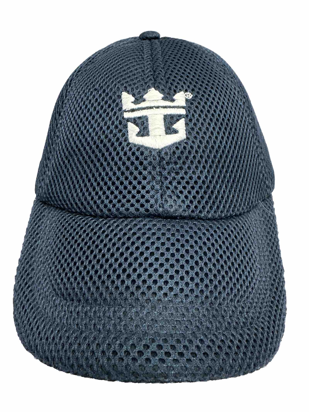 White Symbol on Navy Black Heavy Knit Mesh Hat Cap White Bill Edge Hook Loop