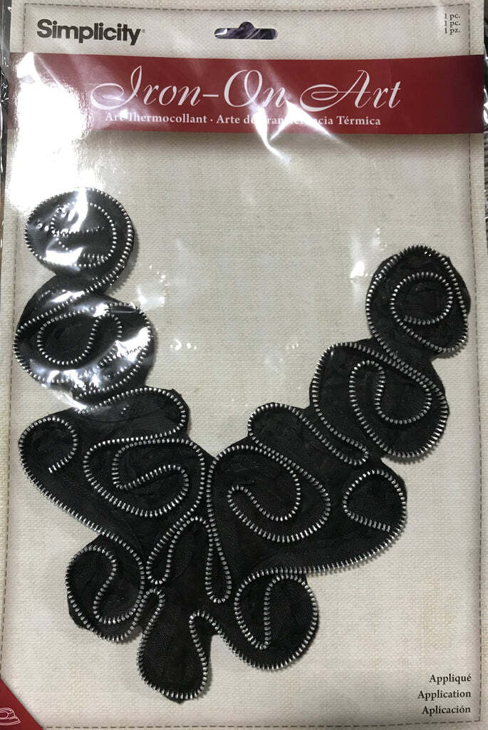 Simplicity Iron-On Art Applique Collar Black and Silver Zipper Sewing