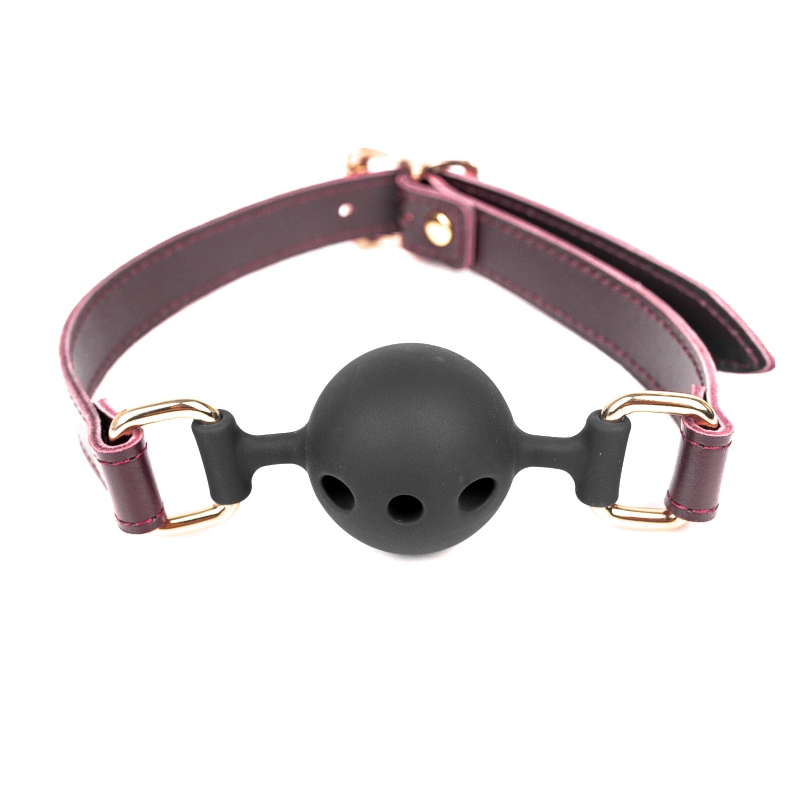 Leather Mouth Gag With Silicone Ball, Burgundy Leather, Role Play