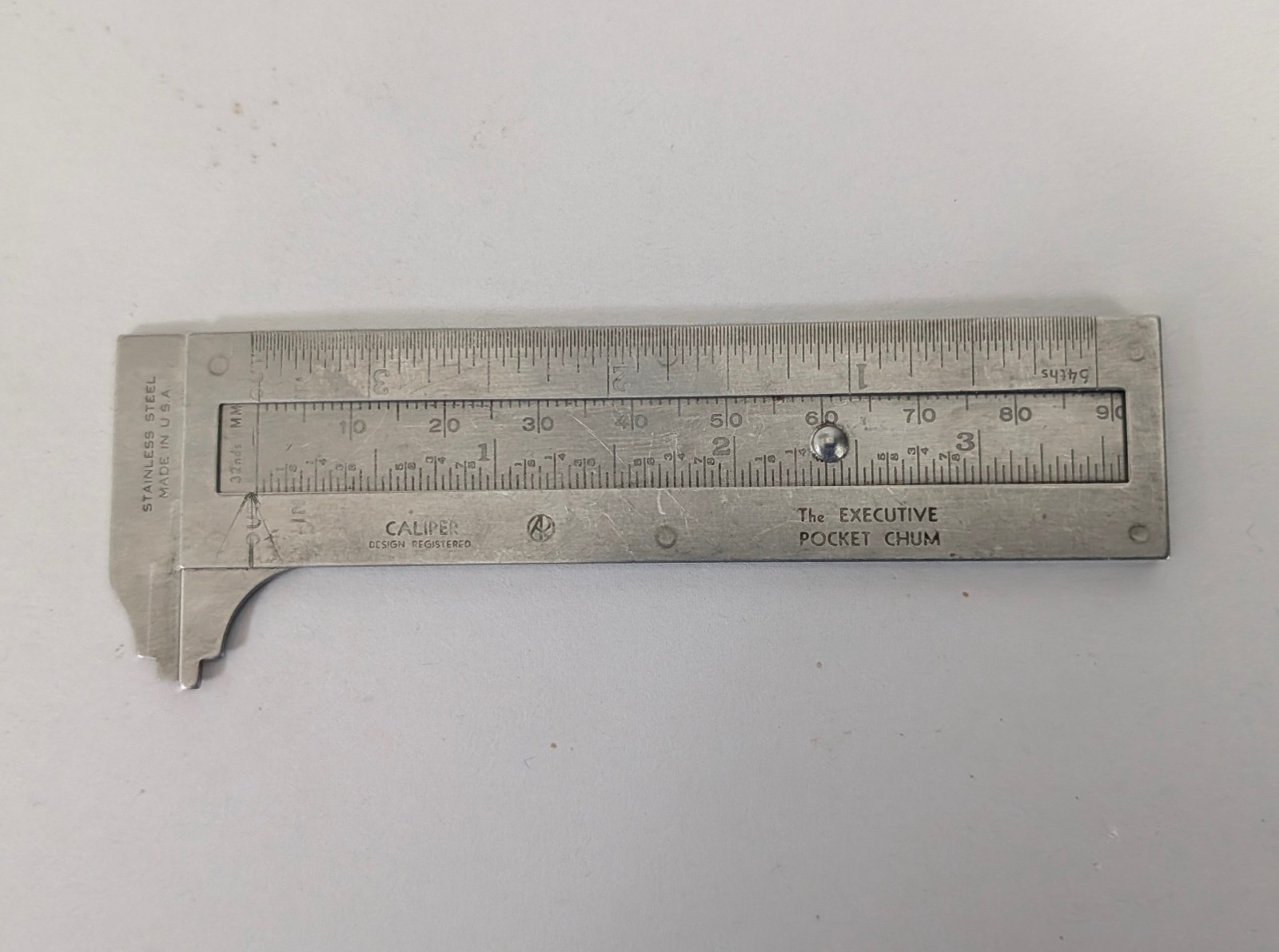 The Executive Pocket Chum No 1045 Slide Caliper Ruler - Stainless -  Vintage USA